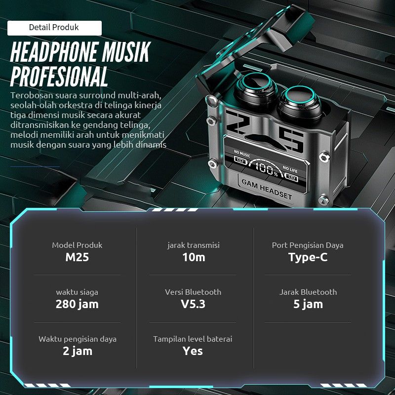 Headset Bluetooth Wireless TWS + Power Bank 3500mAh