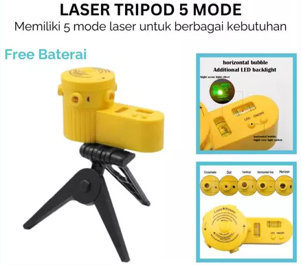 Laser Tripod 5 Mode Laser Leveler Siku Waterpass Untuk Pasang Keramik Atap Plafon dll