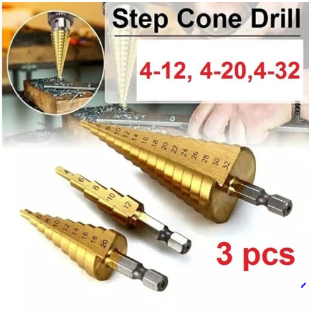 Mata Bor Pagoda Spiral HSS Steel Titanium Coated 3 Pcs in 1