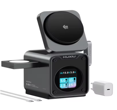 ( PRE ORDER )  5-in-1 Magnetic Wireless Charging Station With Smart TFT Color Display For iPhone 17 16 15 14 13/iWatch/AirPo