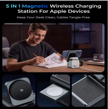 ( PRE ORDER )  5-in-1 Magnetic Wireless Charging Station With Smart TFT Color Display For iPhone 17 16 15 14 13/iWatch/AirPo