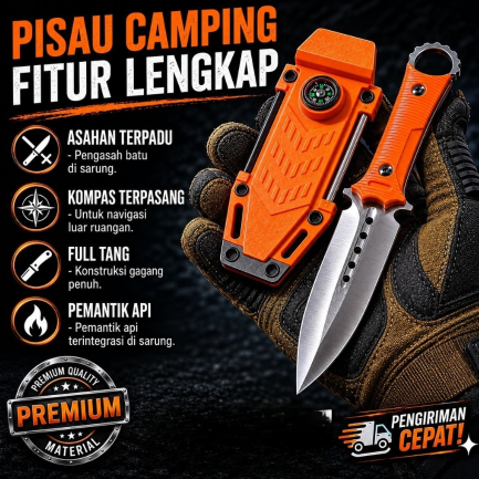 Pisau Survival Camping 3in1 Solid Baja D2
