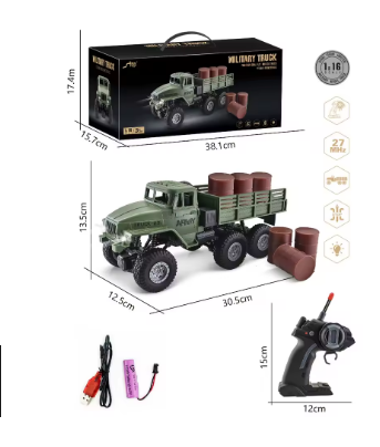 RC Military Truck 6x6 Road Remote Control Car 1/16 Scale Remote Control Truck 4WD bak terbuka