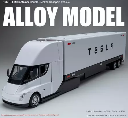 DIECAST Alloy Tesla SemiTruck Container Double Decker Transportasi Kendaraan 1:32 sound Light PUTIH