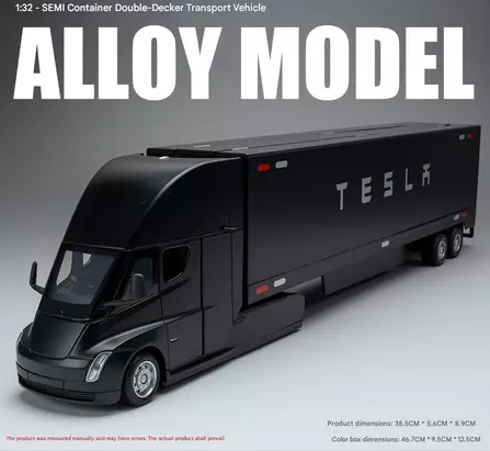 DIECAST Alloy Tesla SemiTruck Container Double Decker Transportasi Kendaraan 1:32 sound Light HITAM