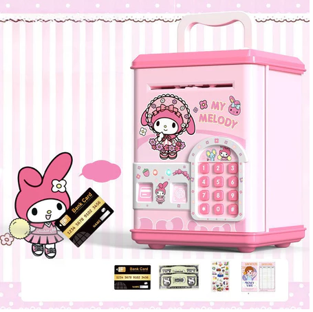 Celengan ATM Brankas Fingerprint Sanrio Kuromi Melody Elektrik Mainan Edukasi Tempat Nabung Hadiah Ulangtahun Anak PINK MELODY