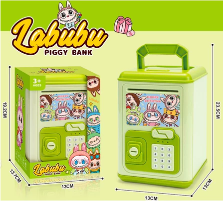Celengan ATM Brankas Fingerprint Sanrio Kuromi Melody Elektrik Mainan Edukasi Tempat Nabung Hadiah Ulangtahun Anak HIJAU LABUBU