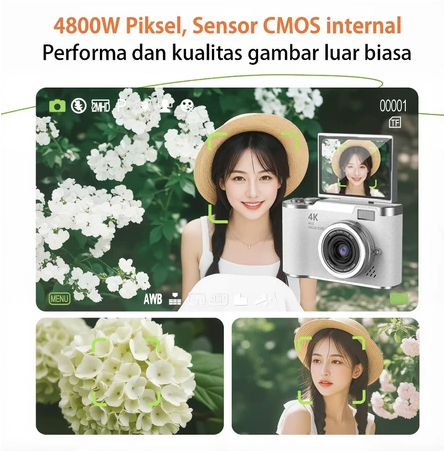 amera Digital 48MP 8X Zoom Kamera Digicam Layar Balik 180° LCD 2,4 Inci 4K Vlog Anti Goyang Filter Kamera Pocket untuk Hadiah