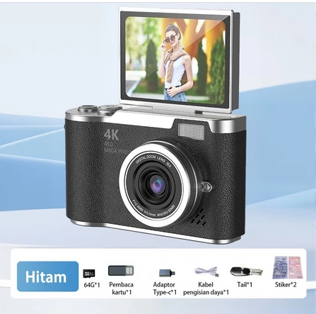 amera Digital 48MP 8X Zoom Kamera Digicam Layar Balik 180° LCD 2,4 Inci 4K Vlog Anti Goyang Filter Kamera Pocket untuk Hadiah HITAM