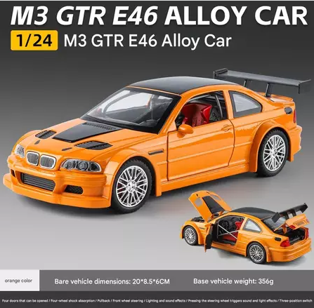 Diecast BM E46 M3 GTR Need For Speed Most Wanted Modif 1:24 With Sound Light and Pullback KUNING
