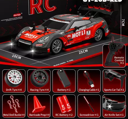 RC Drift Racing GT 1:20 Mobil Remote Control 4WD Sport Bisa Drift Baterai Cas 2.4Ghz MERAH