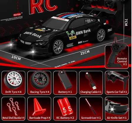 RC Drift Racing GT 1:20 Mobil Remote Control 4WD Sport Bisa Drift Baterai Cas 2.4Ghz HITAM