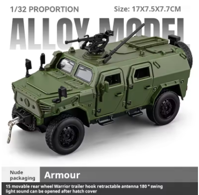 Diecast DF 1:32 Scale Military Vehicle mobil panzer hijau