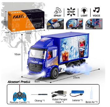 RC Mobil Truk Kontainer Remote Control Cargo Pickup Lampu & Suara Semprot Mainan Anak BIRU