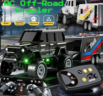 RC  Offroad + Mobil Kotak Mini Alloy Skala 1:64 Kecepatan Dapat Disesuaikan Mainan RC Climbing Drift Meja HITAM