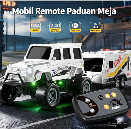 RC  Offroad + Mobil Kotak Mini Alloy Skala 1:64 Kecepatan Dapat Disesuaikan Mainan RC Climbing Drift Meja PUTIH