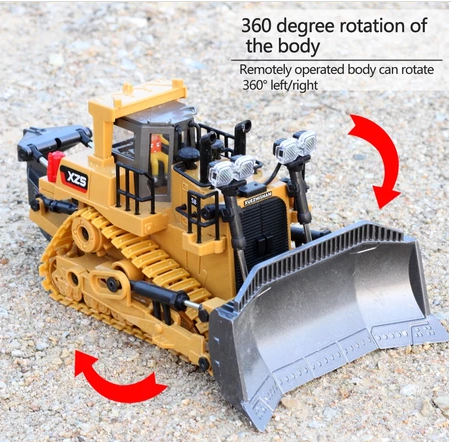 RC Bulldozer 1:24 9CH Alloy Truck 2.4Ghz Remote Control Crane di cas Kekuatan Besar