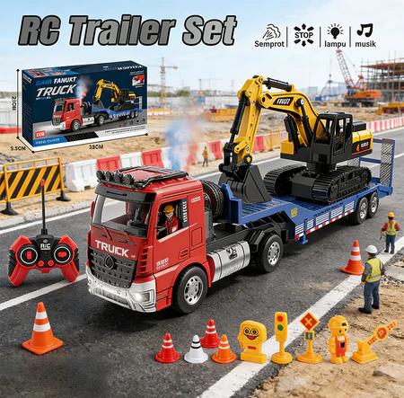 RC Truck Trailer Set 6 Channel Truk Remote Control Bisa Air Semprot dengan Musik