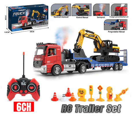 RC Truck Trailer Set 6 Channel Truk Remote Control Bisa Air Semprot dengan Musik