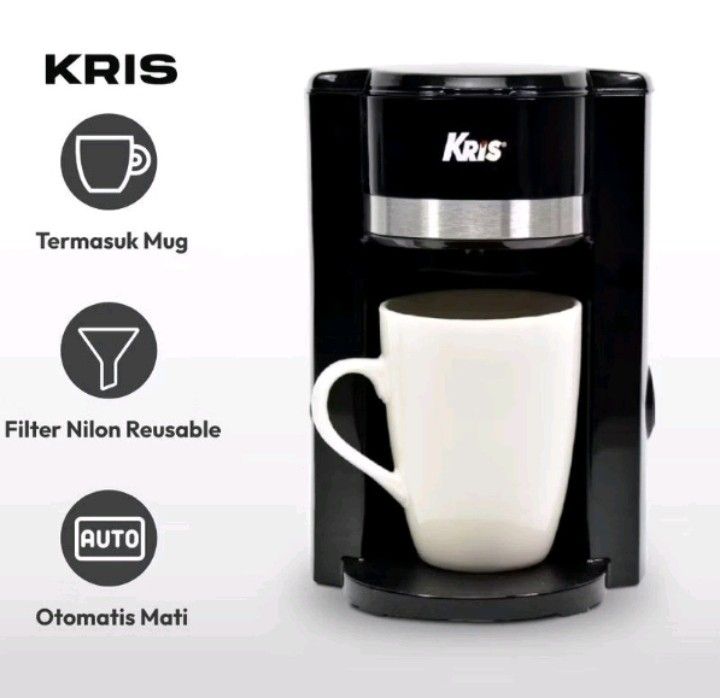 Kris Coffee Maker 125 ml, mesin pembuat kopi drip elektrik berdaya 350 Watt