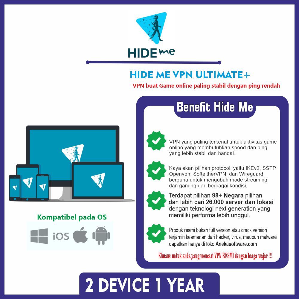 Hide Me VPN 2 Devices 1 Tahun spesial untuk Game Online dan Streaming