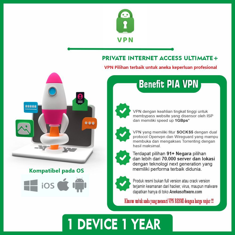 Private Internet Access VPN 1 PC 1 Tahun