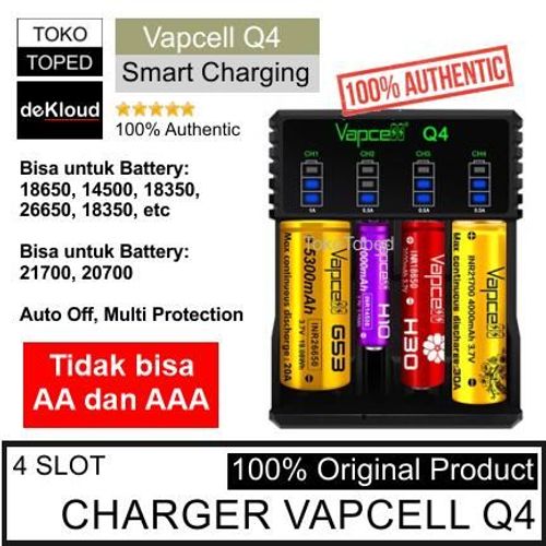 Authentic VAPCELL Q4 Battery Charger | baterai batre 18650 21700 cas