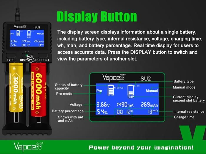 Original VAPCELL SU2 Fast Charger | 18650 21700 AAA AA D baterai li-ion nimh charging 2 slot cas