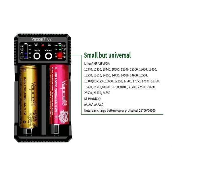 Original VAPCELL U2 Fast Charger Batre 2A | 18650 21700 AAA AA baterai