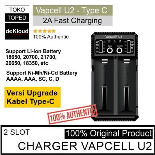 Original VAPCELL U2 Fast Charger Batre 2A | 18650 21700 AAA AA baterai