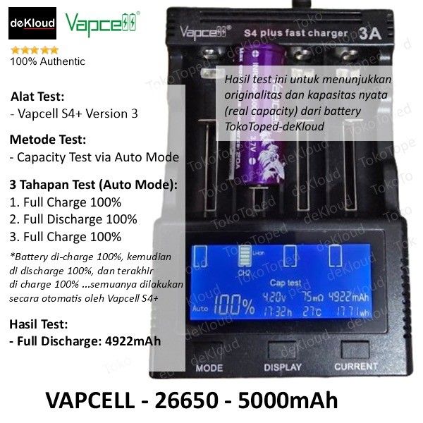 Authentic VAPCELL 26650 Battery | 5000mAh | batre baterai senter led li-ion rechargeable recharge cas