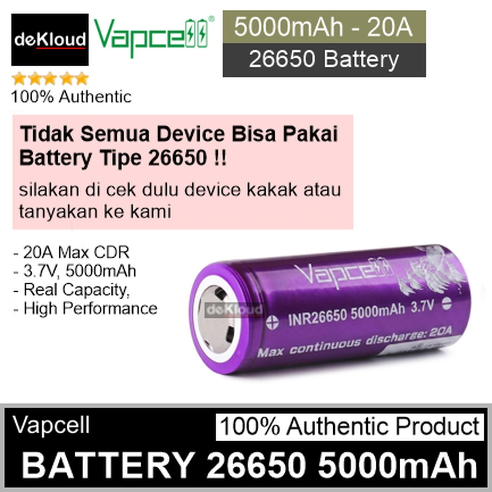 Authentic VAPCELL 26650 Battery | 5000mAh | batre baterai senter led li-ion rechargeable recharge cas