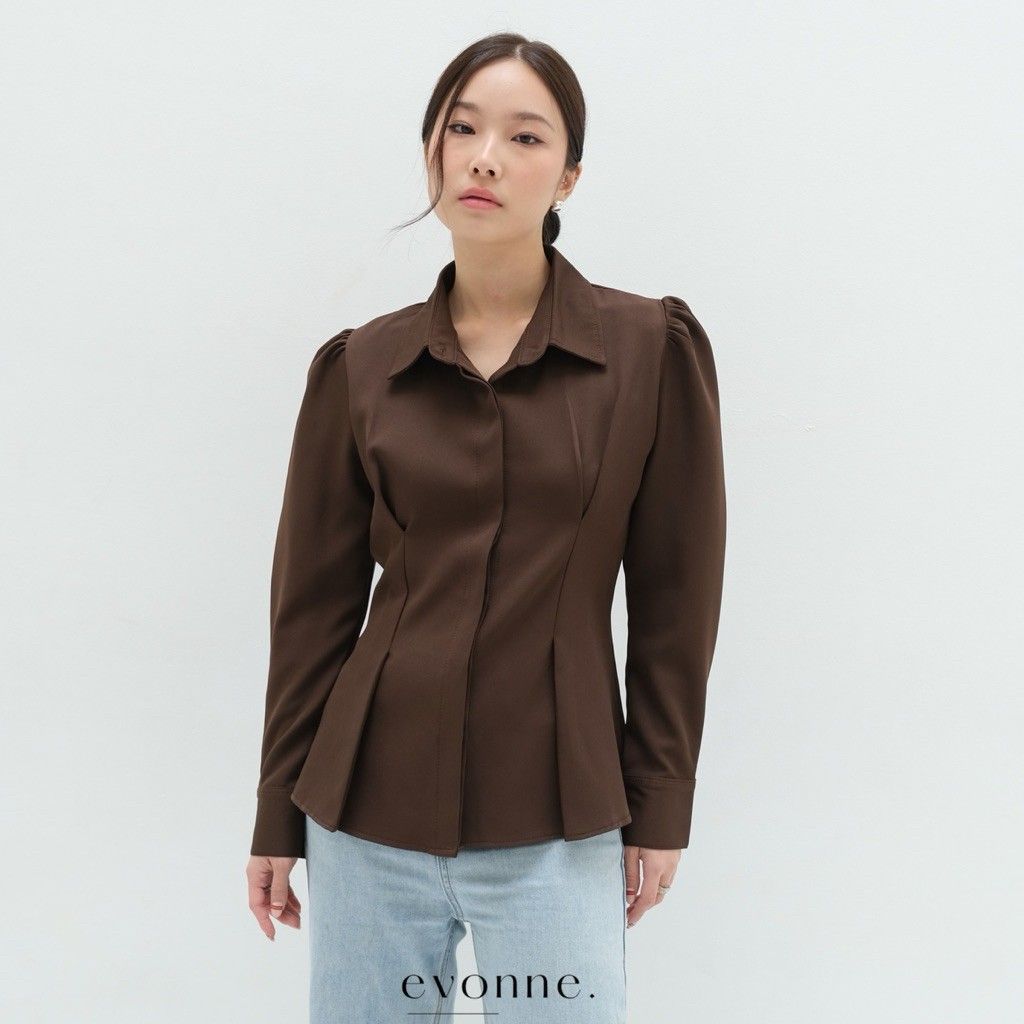 EVONNE Nera Kemeja Mewah Wanita Top Blouse Atasan Wanita Elegan Lembut Simple Chocobar L to XL