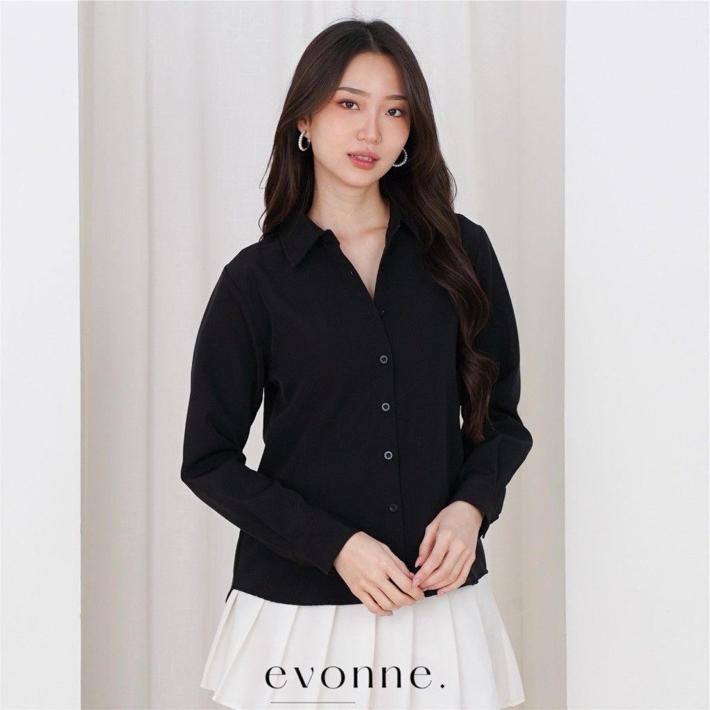 EVONNE Lovy Shirt Kemeja Mewah Wanita Top Blouse Atasan Wanita Elegan Lembut Simple Black L-XL