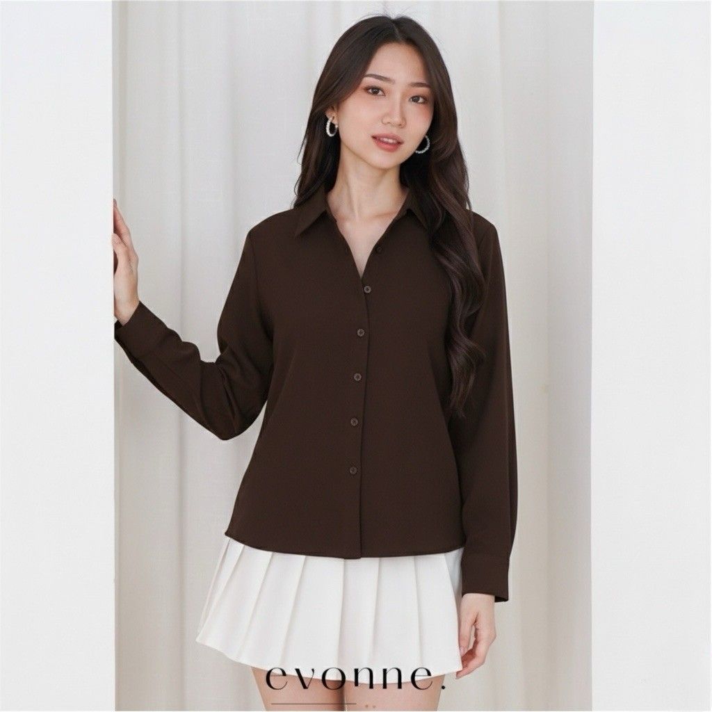 EVONNE Lovy Shirt Kemeja Mewah Wanita Top Blouse Atasan Wanita Elegan Lembut Simple Chocobar L-XL