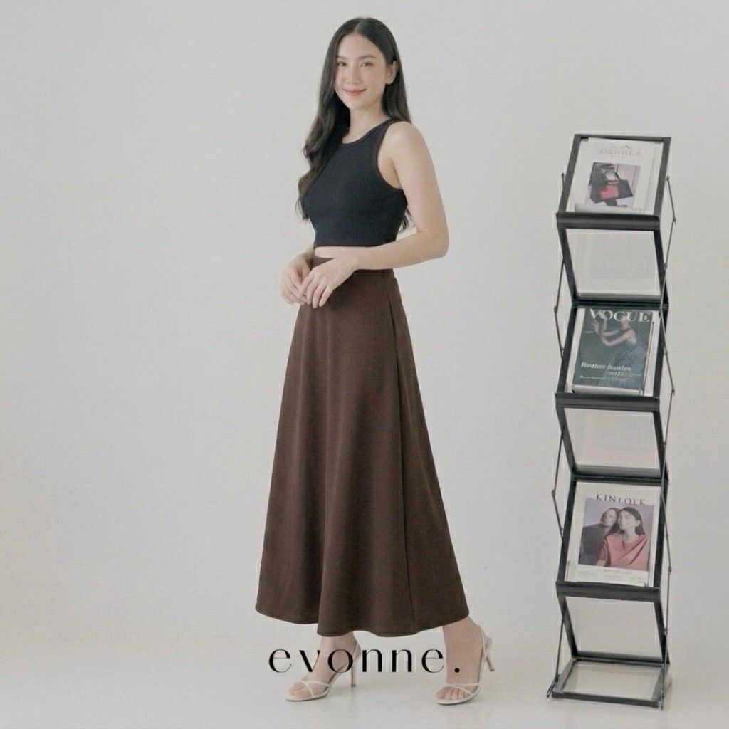 Evonne Minjie Skirt Rok Kerja Kuliah Wanita Korean Dark Choco Onesize