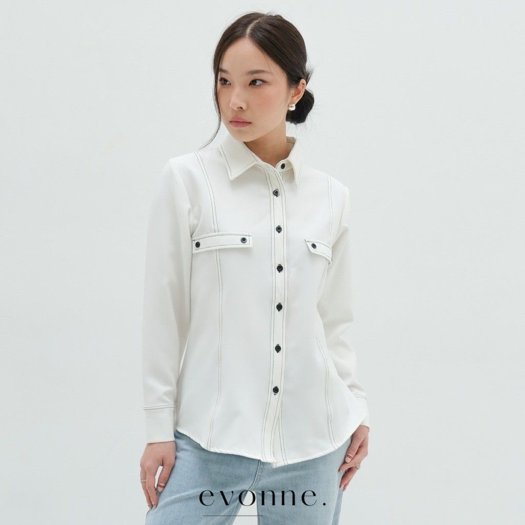 EVONNE Verlyn Kemeja Mewah Wanita Top Blouse Atasan Wanita Elegan Lembut Simple White L-XL