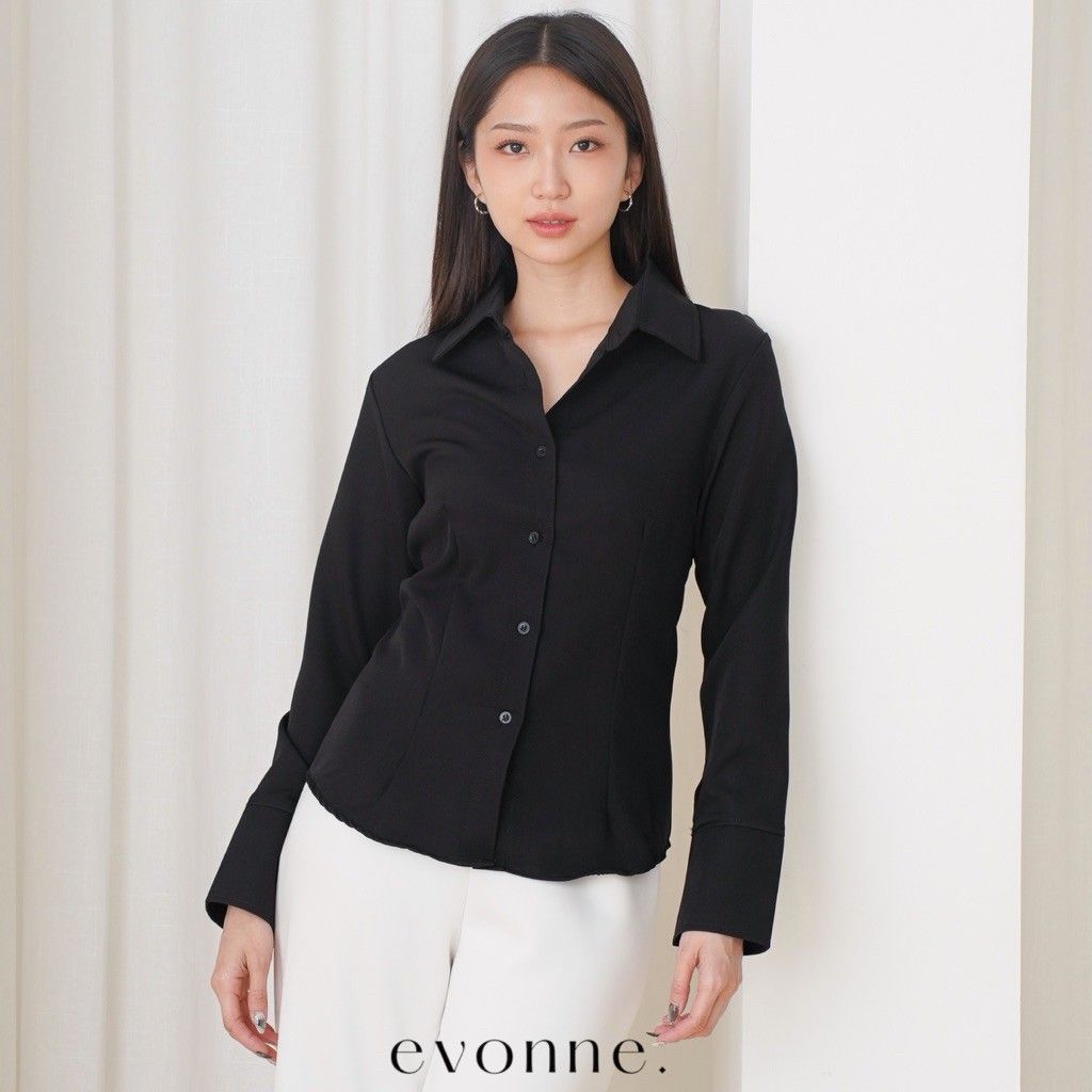 EVONNE Katherine Kemeja Mewah Wanita Top Blouse Atasan Wanita Elegan Lembut Simple Black L to XL