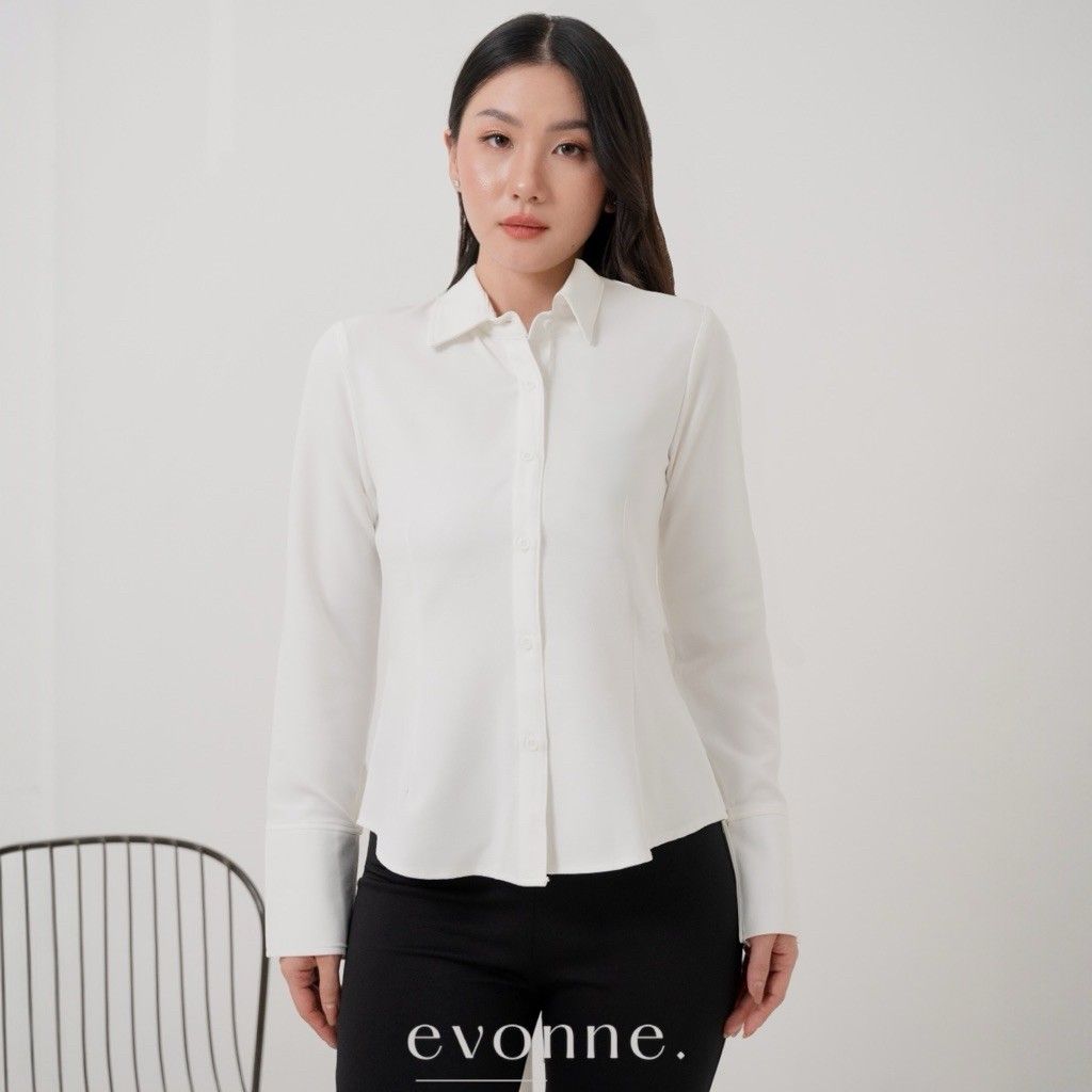 EVONNE Katherine Kemeja Mewah Wanita Top Blouse Atasan Wanita Elegan Lembut Simple White L to XL