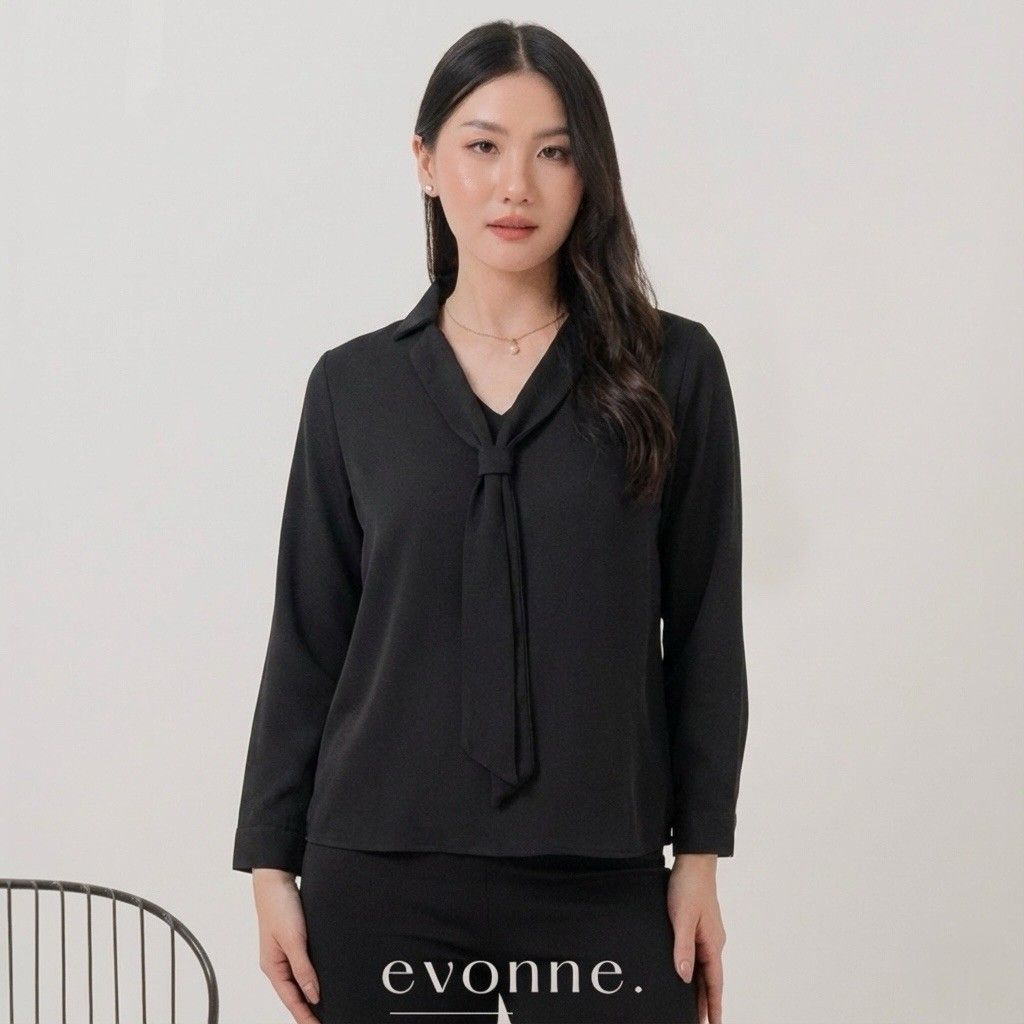 EVONNE Elle Kemeja Mewah Wanita Top Blouse Atasan Wanita Elegan Lembut Simple Black L to XL