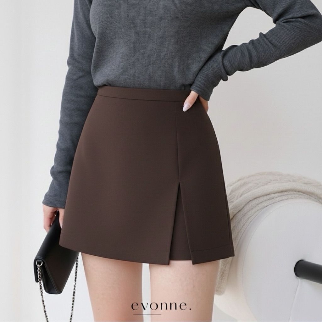 Evonne HyoRin Skorts Rok Celana Bawahan Wanita Celana Pendek Pants E-309 Choco L to XL