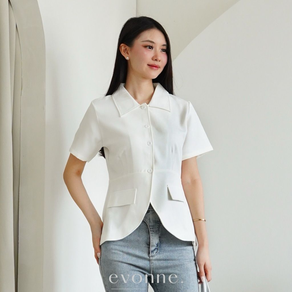 EVONNE Diora Blouse Atasan Wanita Top Mewah Elegan Putih L to XL