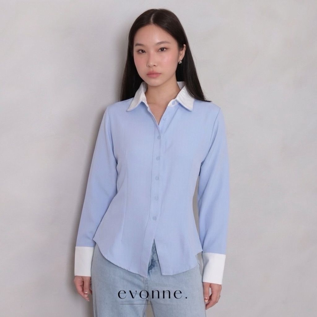EVONNE Wonnie Shirt Kemeja Stripe Wanita Bluesoft L-XL