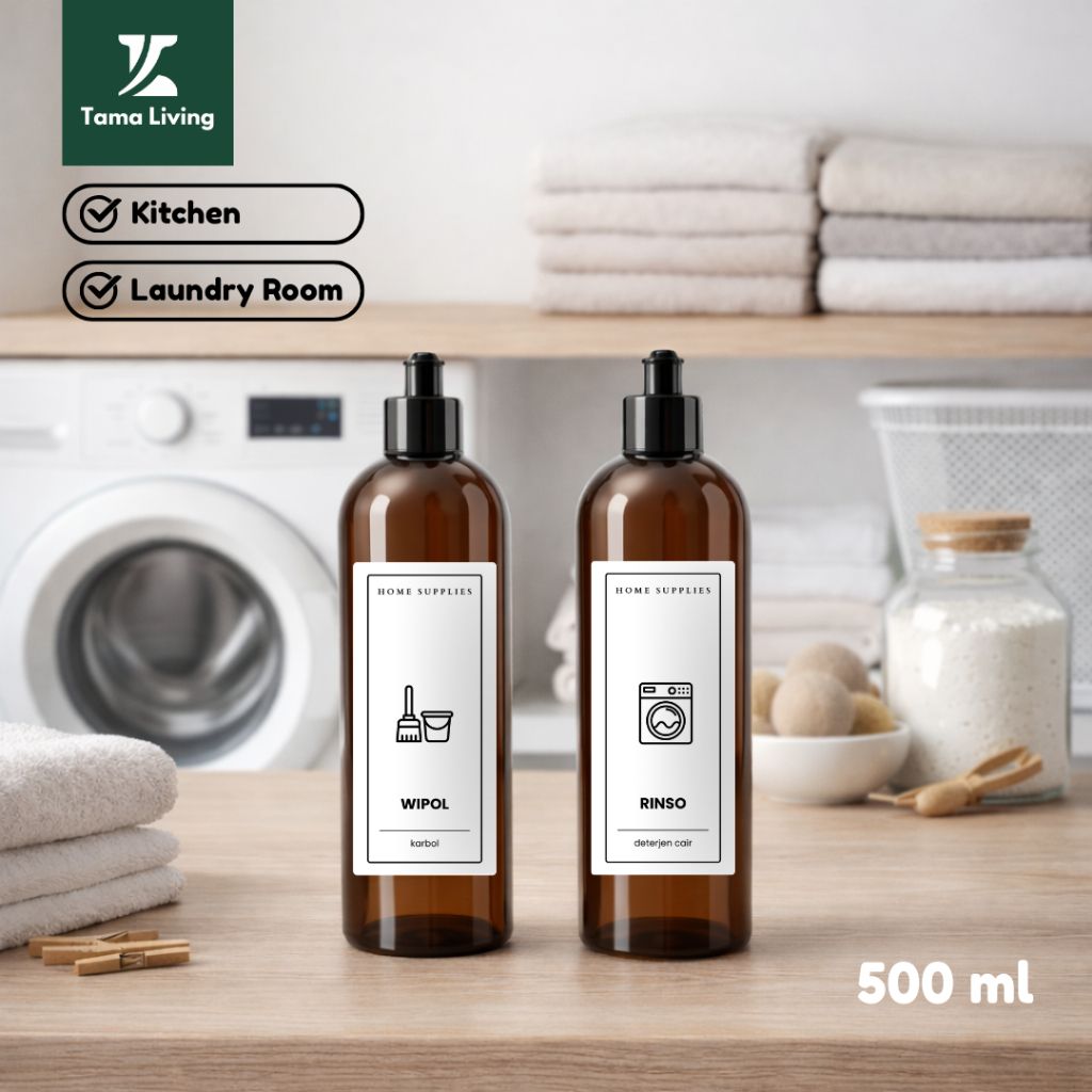 TAMA LIVING Wonju Botol Refill Sabun Tutup Sunlight Amber Botol Deterjen Laundry Organizer
