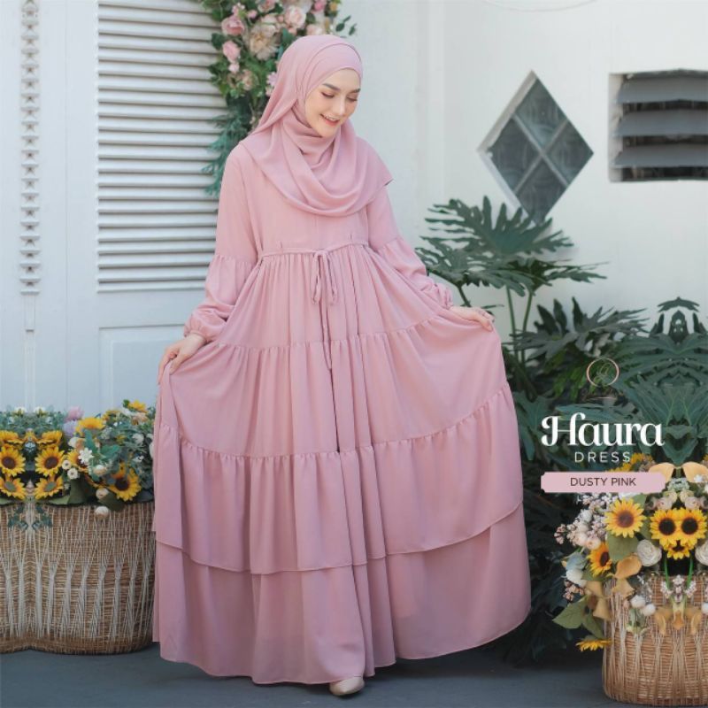 READY!!! Haura Dress by Gerai Aliyah Dusty Pink L