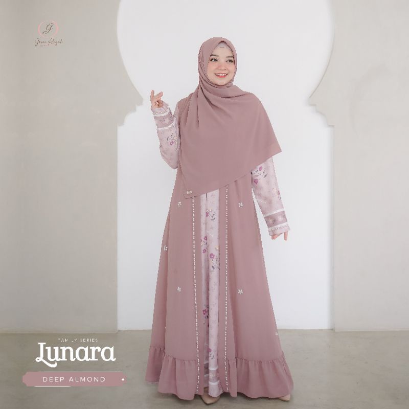 READY!!Lunara dress mom by Gerai Aliyah Deep Almond Khimar pad