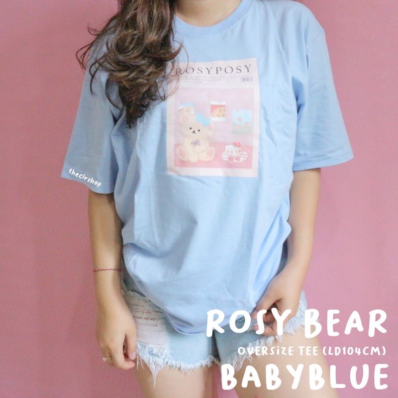 ROSY BEAR OVERSIZE TEE (FIT TO XL LD 104CM) ROSY-BABYBLUE