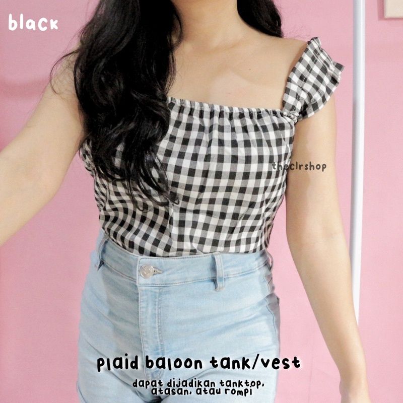PLAID BALOON TANK/TOP/VEST Black