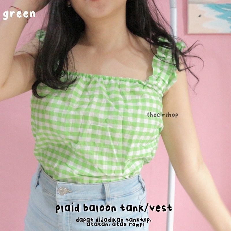 PLAID BALOON TANK/TOP/VEST Green