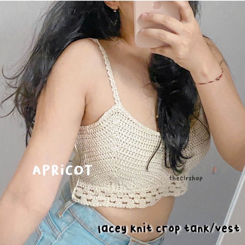 LACEY KNIT CROP TANK/VEST Apricot